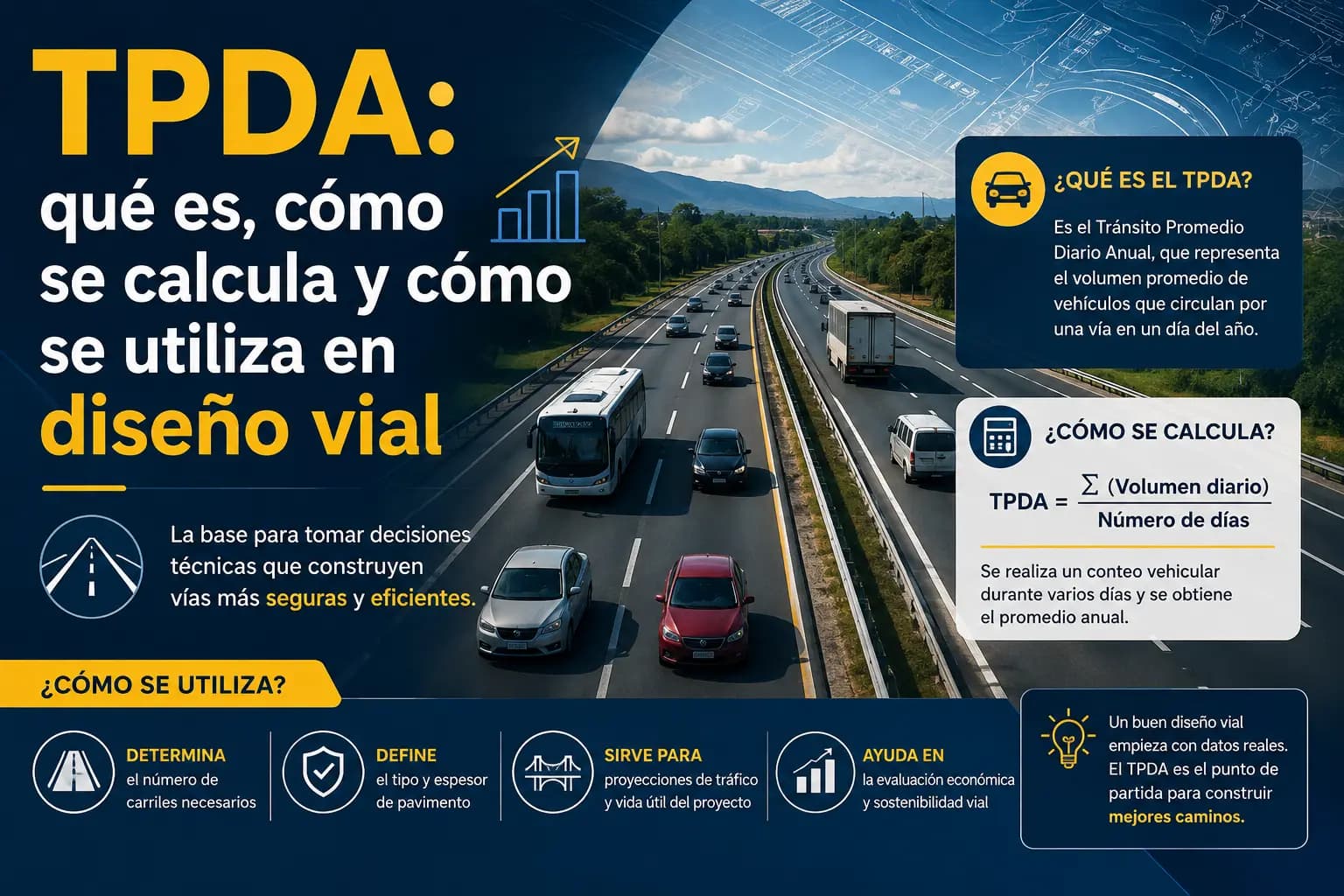 TPDA: qué es, cómo se calcula y cómo se utiliza en diseño vial