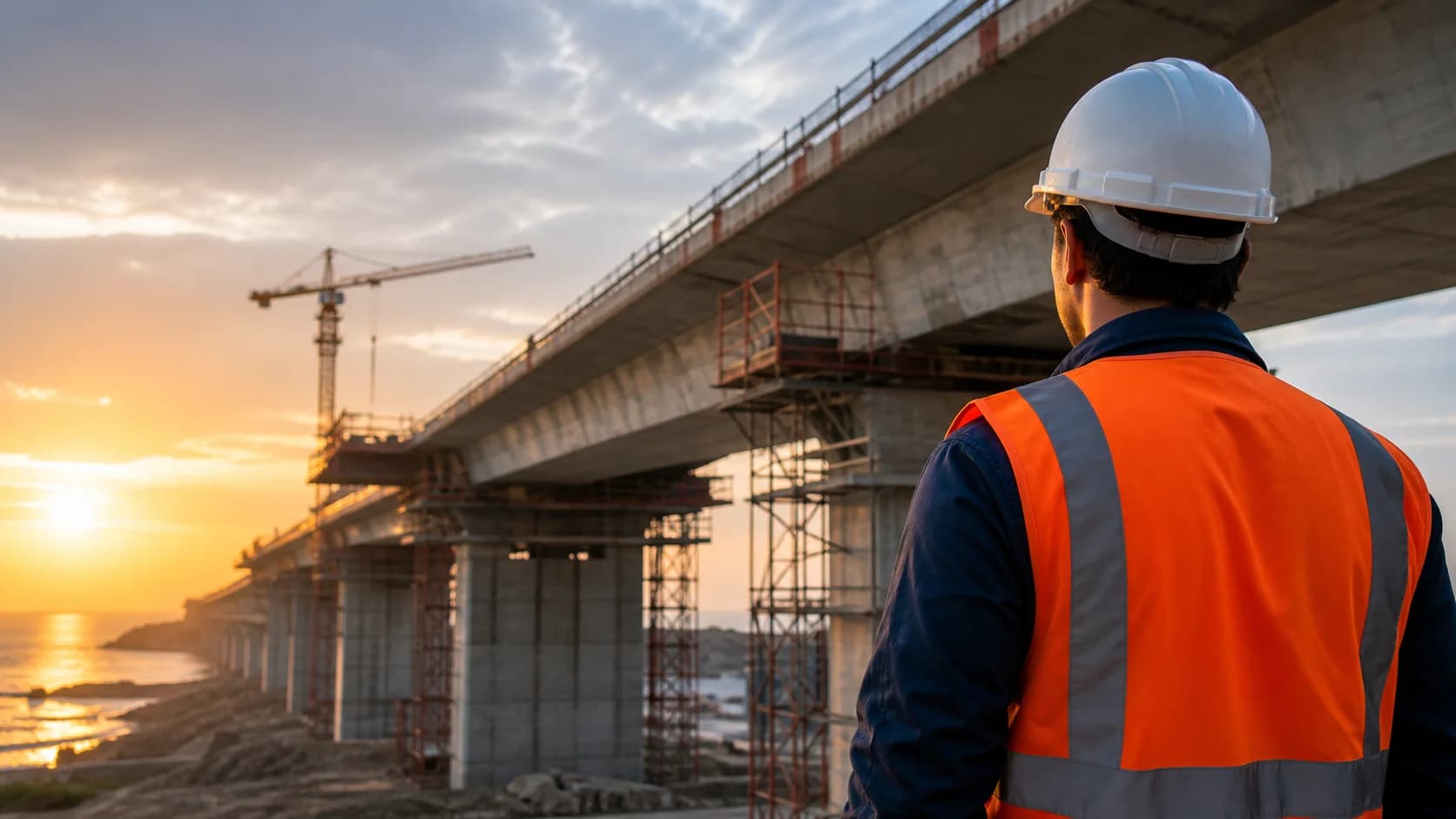 Ingeniero civil supervisando la construcción de un puente