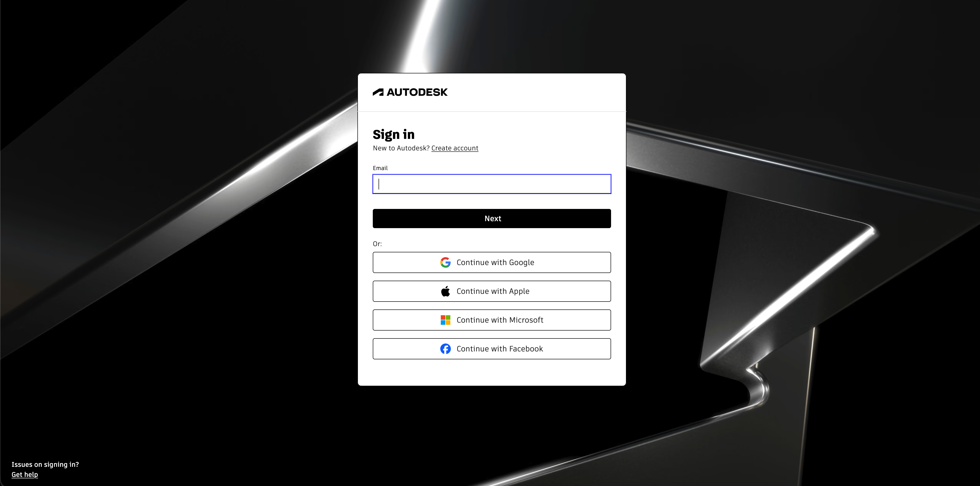 Inicio de sesión de una cuenta Autodesk